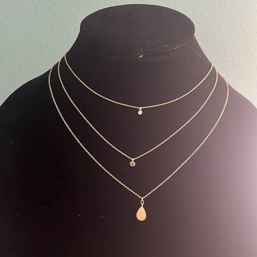 A New Day 3 Strand Necklace Drop Pendant Necklace